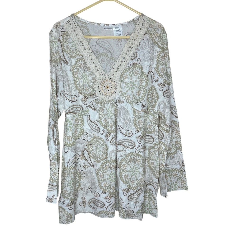 No Boundaries Y2K Paisley Blouse Crochet‎ Trim Beaded Accent Long Sleeve XXL